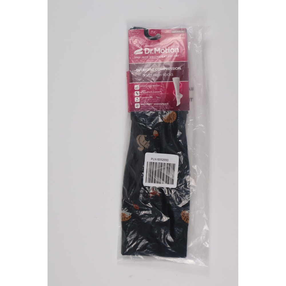 Dr Motion Knee High Socks Everyday Compression Navy Hedgehog Size 9-11 NWT